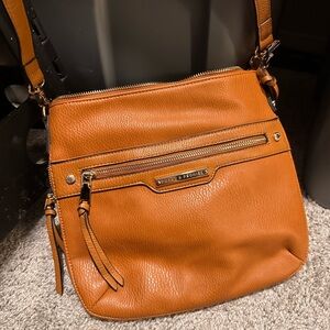 Poppy & Peonies Tan Leather Crossbody with Front Zip